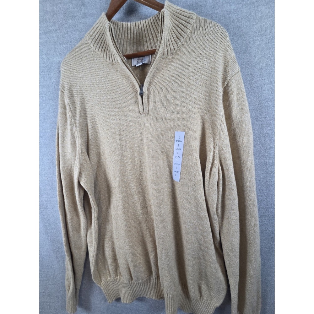 Croft & Barrow Sweater Mens L Oatmeal 1/4 Zip Mock Neck Easy Care Soft Dad NEW